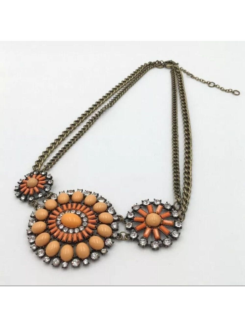 J CREW ANTIQUE GOLD TONE CORAL RESIN CUT CRYSTAL NECKLACE
